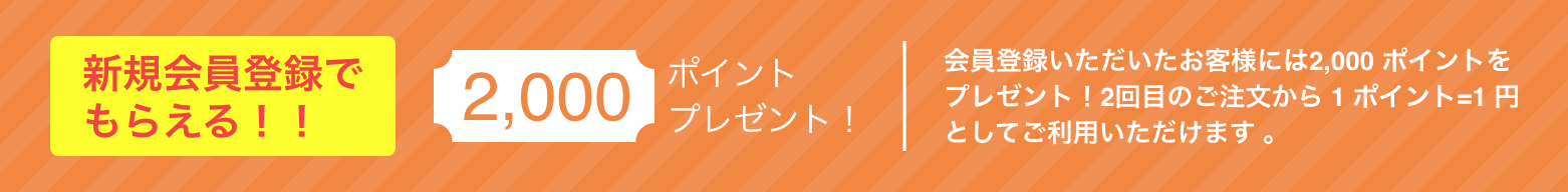 新規会員登録でもらえる！！2,000ポイント！